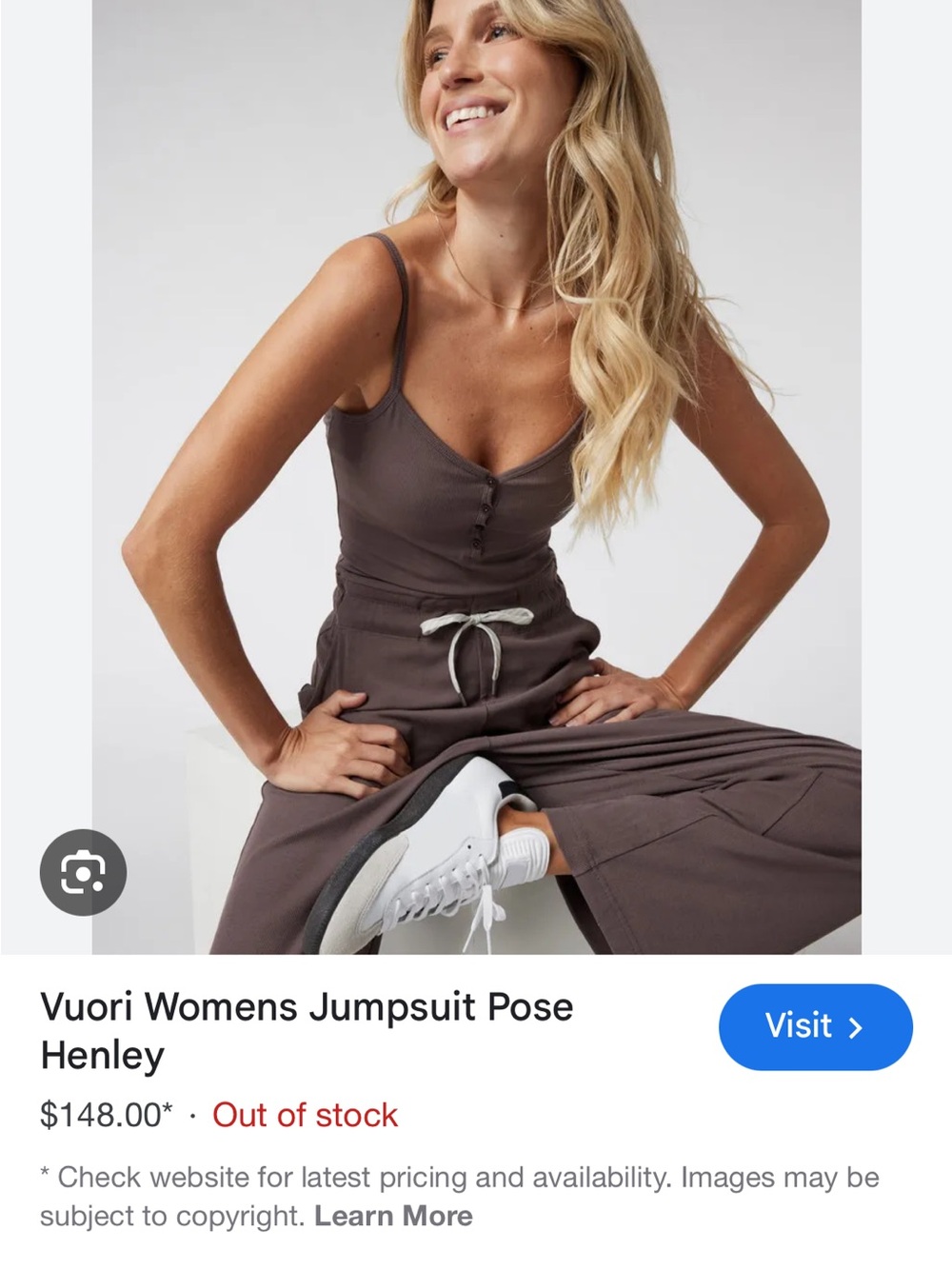 Vuori Brown Ribbed Wide-Leg Drawstring Jumpsuit Henley chocolate
